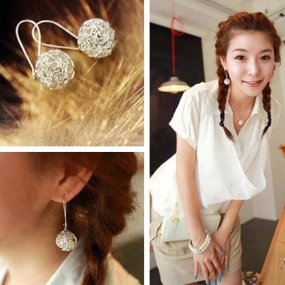 NEW!๐๐๐SWIRL WIRE BALL DROP EARRINGS FUNKY CUTE - Picture 4 of 8